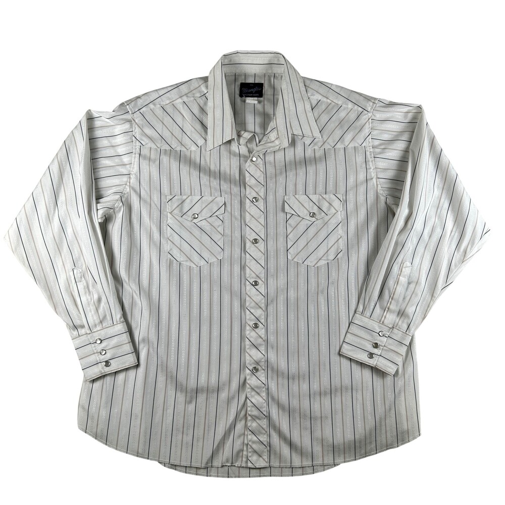 Vintage Wrangler Shirt Mens 2XL XXL Stripe Long Sleeve Western Snap Pockets 90s